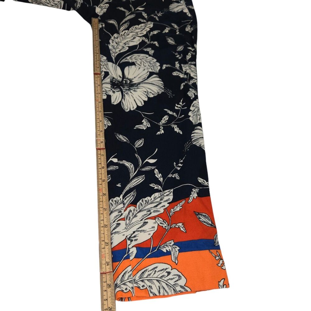 Zara‎ Womens Size 6 Pants Stretch Navy Tropical Floral Color Block Cropped Ankle - Picture 8 of 14